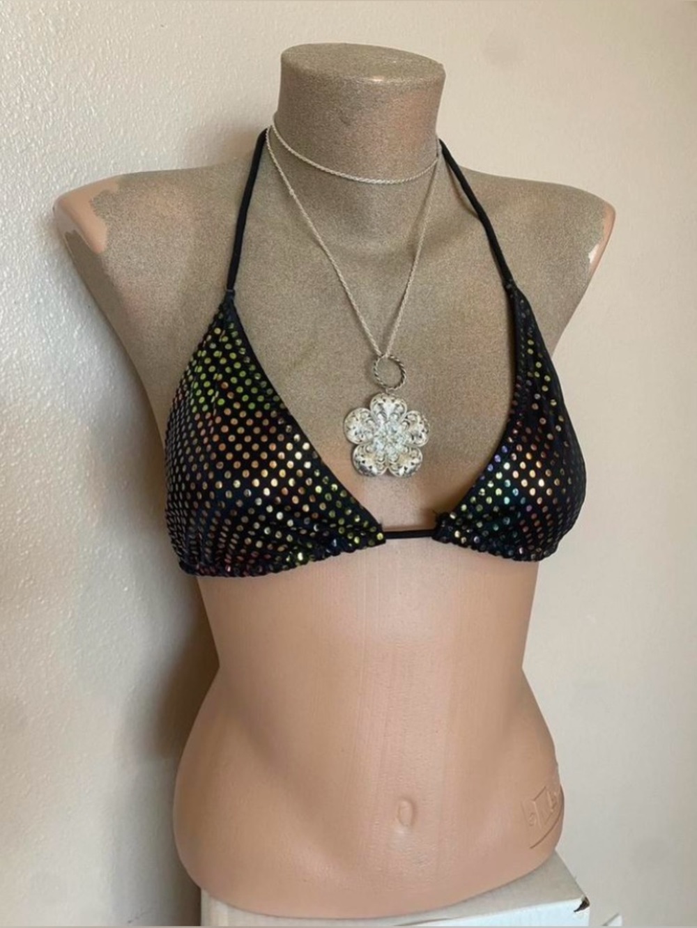 Vintage 1998 Victoria’s Secret Black & Multi Color Sequin String Bikini Top